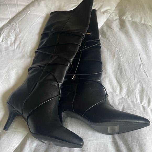 Black strappy spike heeled boots size 6.5 - Picture 2 of 4
